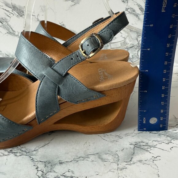 Dansko Women 40 US 9-9.5 Taci Clog Blue Leather Comfort Closed Toe Non Slip Shoe - Picture 4 of 7